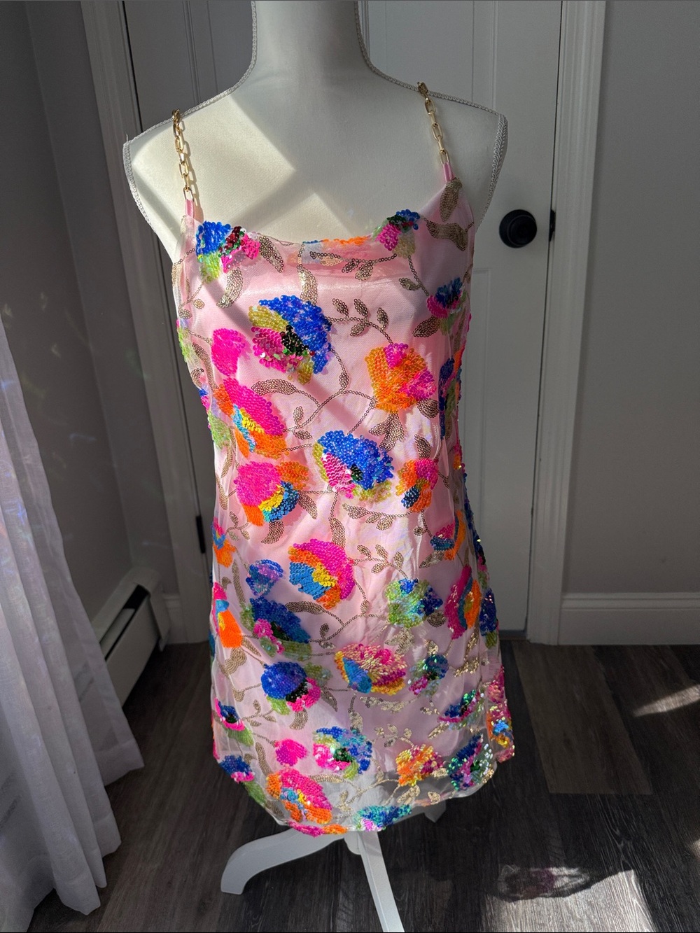 Girls' Pink Sequin Floral Party Dress